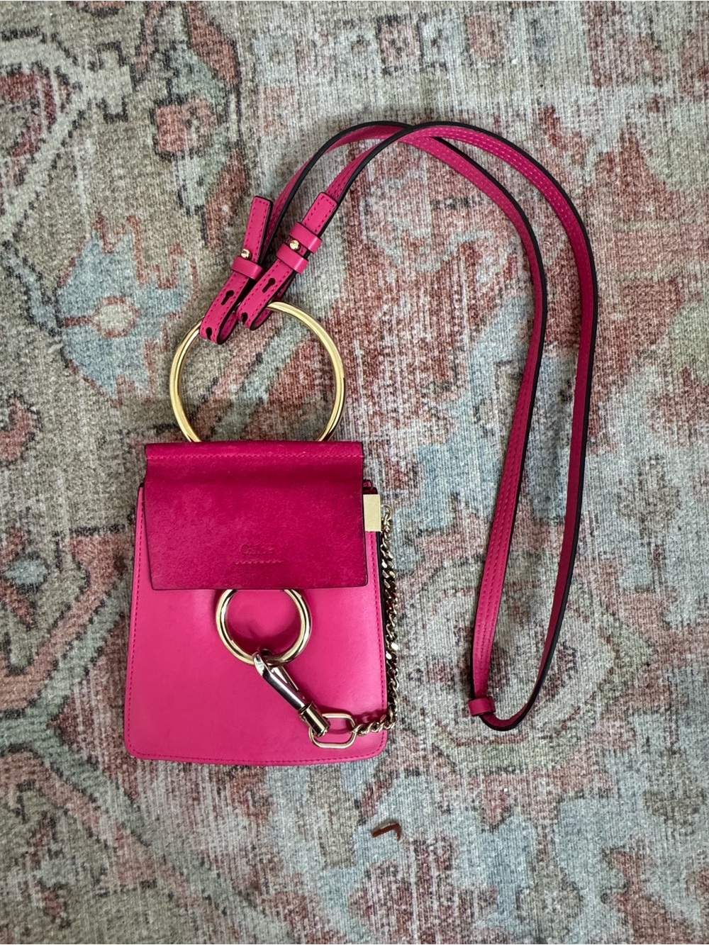 Chloe Pink Hot Pink Leather Crossbody Bag with Gold Hardware